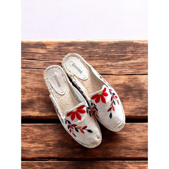 Soludos Floral Tan Multicolor Embroidery Mule Espadrilles Size 7 1/2 - Picture 1 of 11
